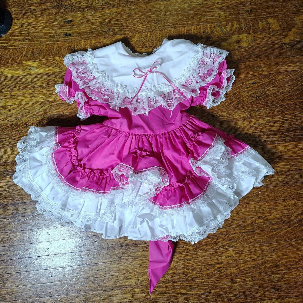 Original Southern Belle Pink Lace Ruffles Lid'l Dollys Dress Pageant Twirl Dress